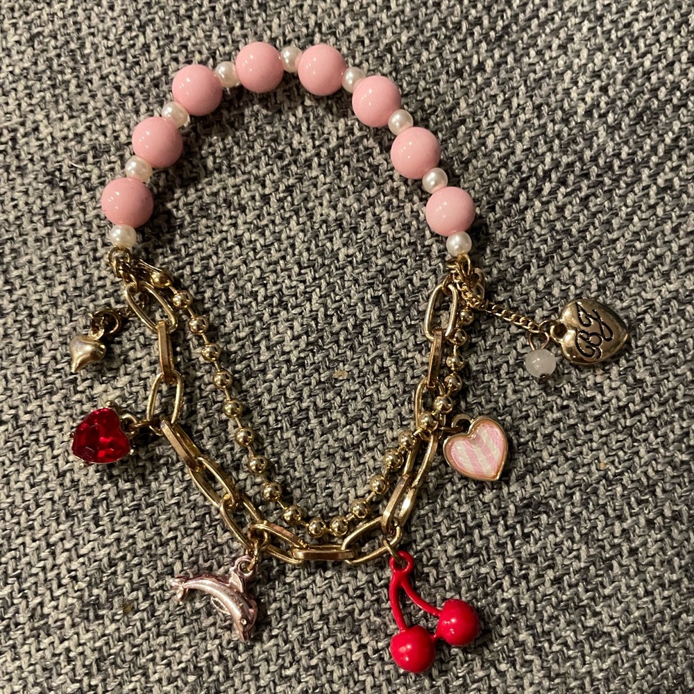Betsey Johnson Pink and Gold Charm Bracelet